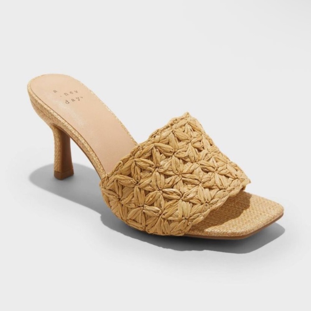 Lauhala 🏝️woven straw strap open toe heels size 8 NWT